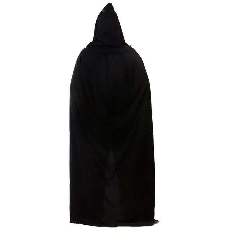 Jubah Bertudung Longgar Halloween Jubah Panjang Uniseks Pria Wanita Dewasa Gaun Kostum Hitam Hadiah Mantel