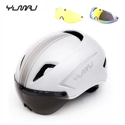 3 lens New Aero TT Road Bicycle Helmet Magnetic Goggle Racing Cycling Bike Sports Safety Helmet TT Timed Road Bike Helmet Lens