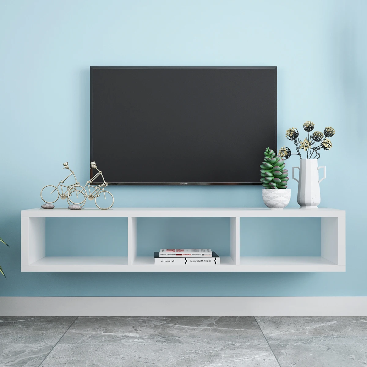 Floating TV Console 152.5x30x25CM Entertainment TV Stand with 3 Media Storage Unit 5 Colors Easy Assembly[US-Stock]