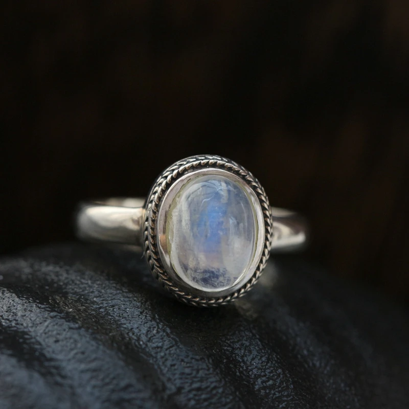 

Lady 925 Sterling Silver Rings Inlaid Natural Moonstone Tide Flow High Quality Temperament Silver Ring Wedding Party Fine Jewelr