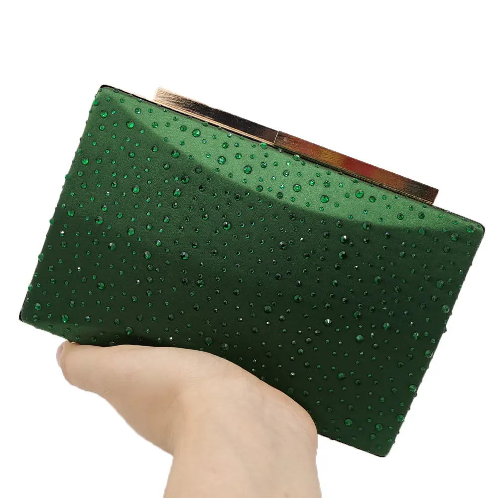 Boutique De FGG Green Crystal Women Evening Clutches Wedding Party Cocktail Purses and Handbags Ladies Rhinestones Clutch Bag