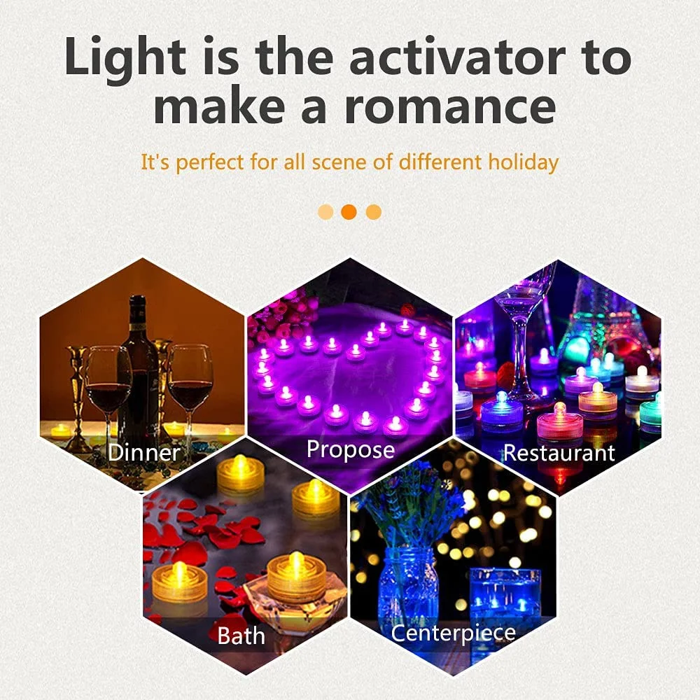 12Pcs/lot Submersible LED Lights Waterproof Underwater LED Tea Lights Candle Lights For Wedding Fountain Vases Tub Fish Tank