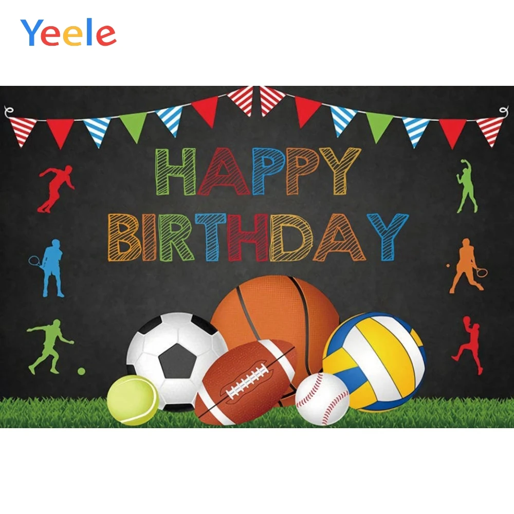 

Happy Birthday Boy Football Basketball Soccer Sports Stadium Court Field Backdrop Vinyl Photography Background For Photo Studio