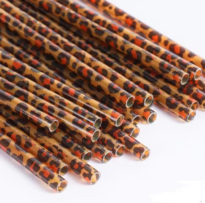 9*2.75inch Plastic Brown Leopard Drinking Straws Fashion Printing Straight Straw Reusable Restaurant And Bar Supplies SN2020