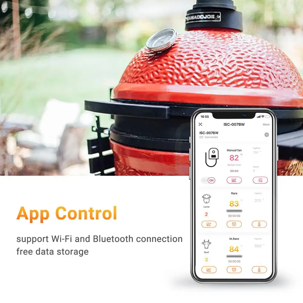 Imagem -05 - Inkbird Isc007bw Controlador de Temperatura do Forno Wifi bt Conectar para o Ovo Verde Grande Kamado Joe Weber Primo Resistente a 120v220v