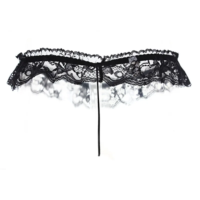 Women Sexy Lace Panties Open Crotch Thong G-Strings with Pearl Massage Bead Crotchless Erotic Underwear for Sex Lingerie Toys