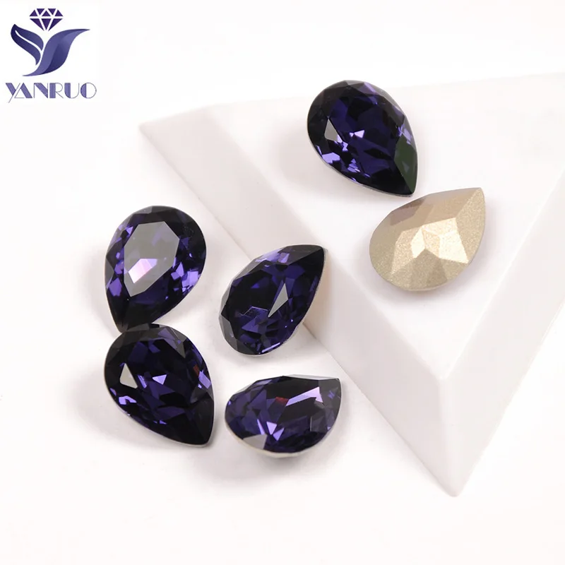 

YANRUO 4320 Drop Purple Velvet Nail Art Rhinestones Diamond Pointback Crystal Fancy Rhinestone For 3D DIY Nail Art Decoration