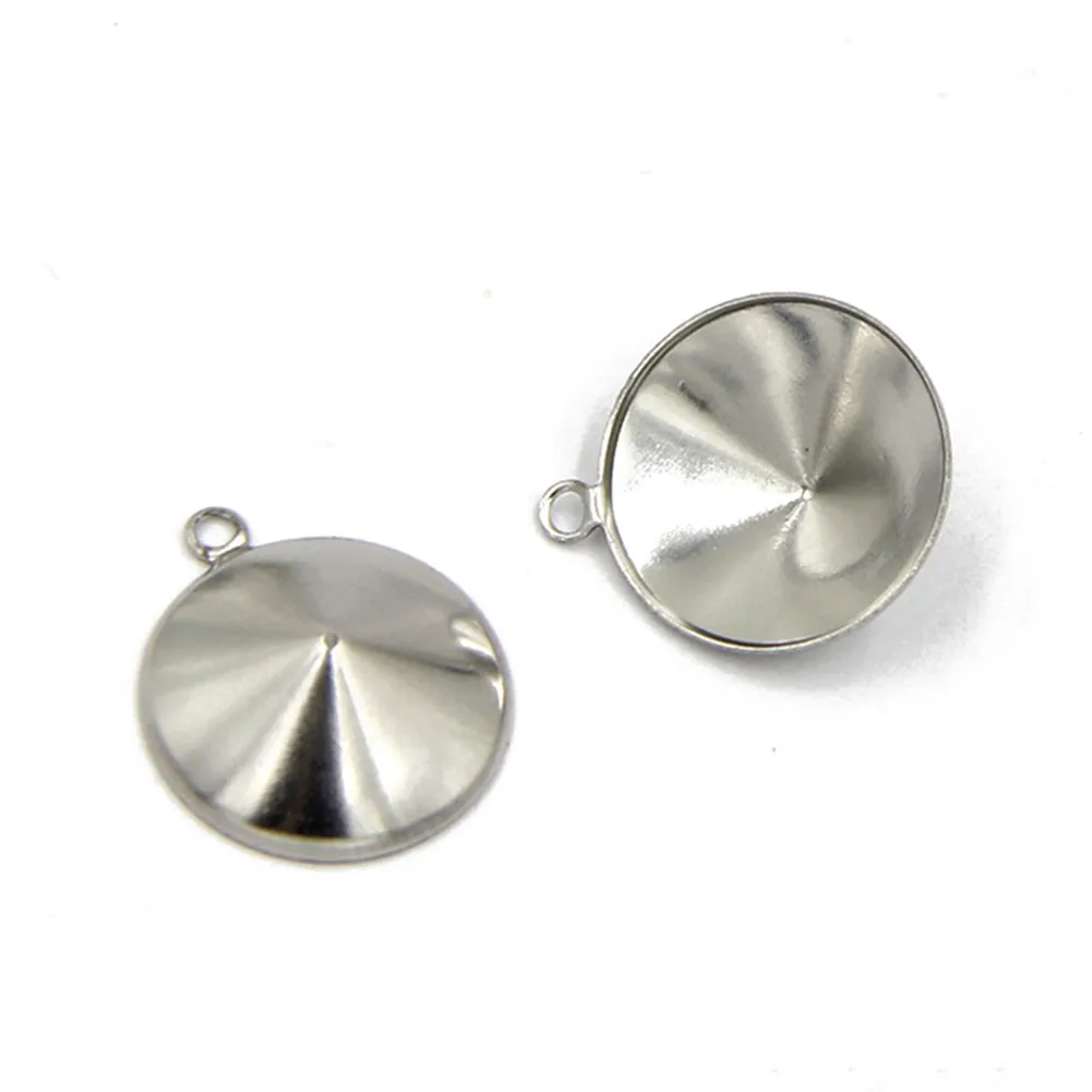 20PCS/lot   6 8 10 12mmCone Stainless Steel Pendant Crystal Cabochon Setting Bezel With Jump Rings Jewelry Making Component Base