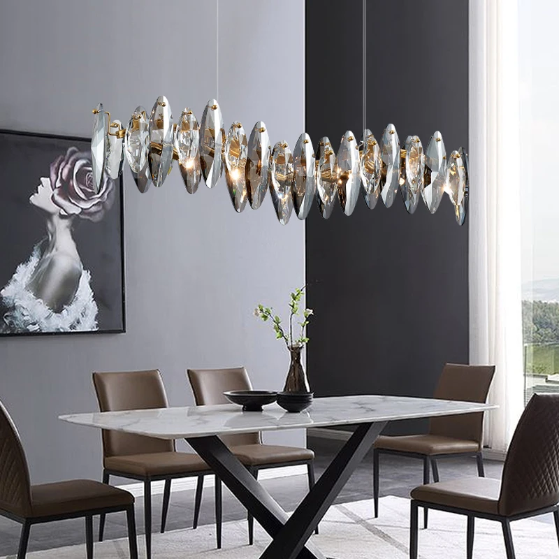 Imagem -04 - Crystal Chandelier For Dining Room Long Dining Table Lamp Modern Light Luxo Preto