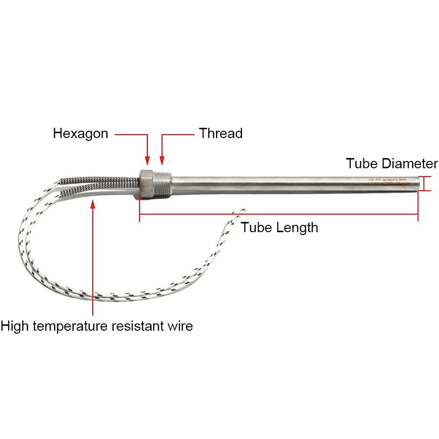 12*100mm Size M16/16mm 12V/24V Immersion Cartridge Heater 50W/100W/150W/200W/300W 304SUS Tubular Heating Element with Nut