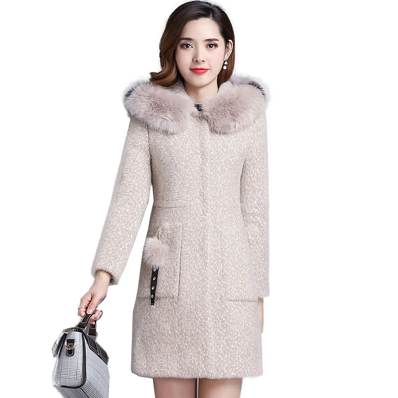 

2022 New Women's Gold Mink Woolen Coat Female Winter Jacket Imitation Mink Thicken Keep Warm Wool Coats Mom Woolen Overcoat A42