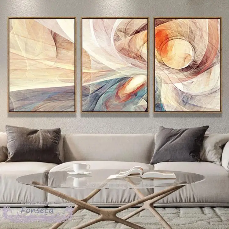 Misty Abstract Graphic Canvas Painting Modern Printed Poster Wall Art 3 Pieces Pictures for Living Room Scandinavian Home Decor