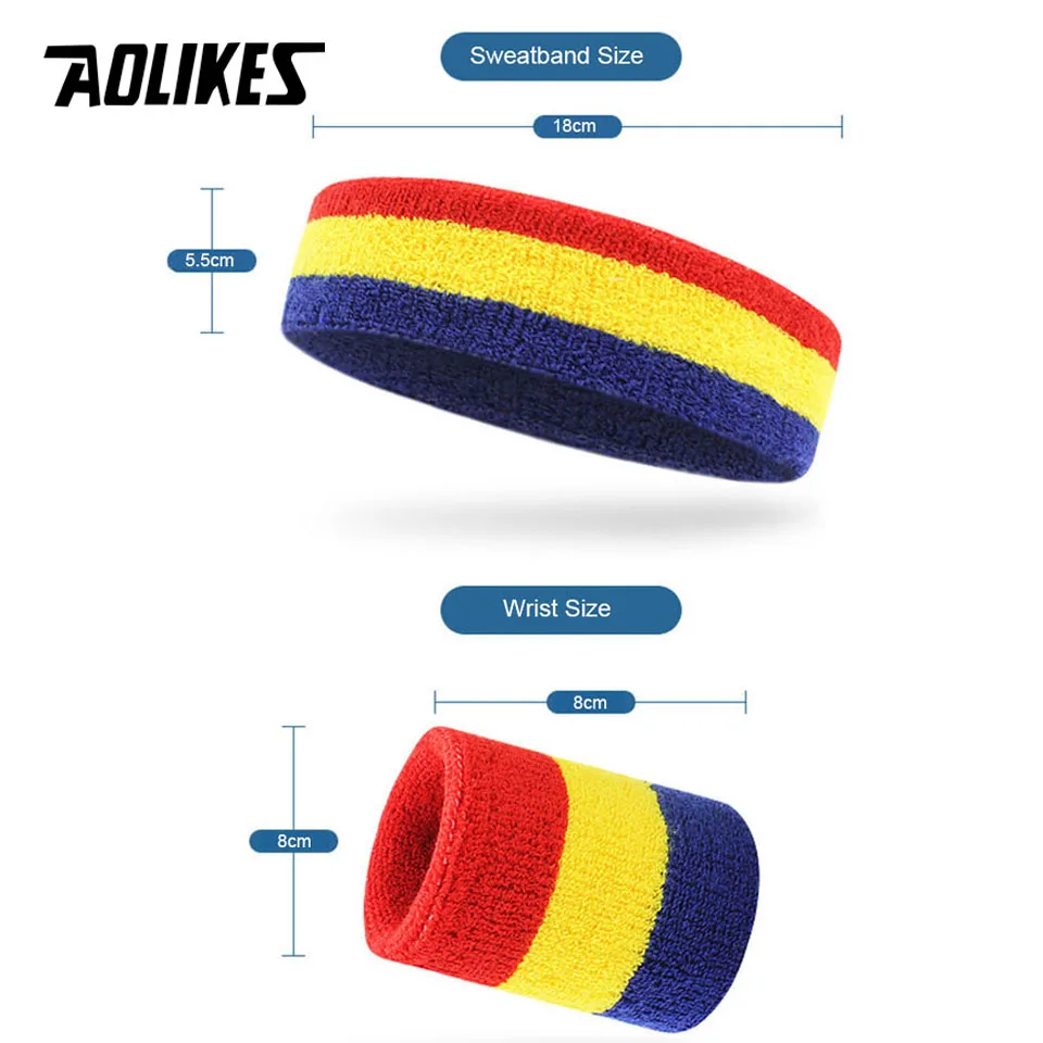 AOLIKES Elastic Cotton Sweat Headband Yoga Running Fitness Sweatband Headband Hair Bands Head Sweat Band with wrist support