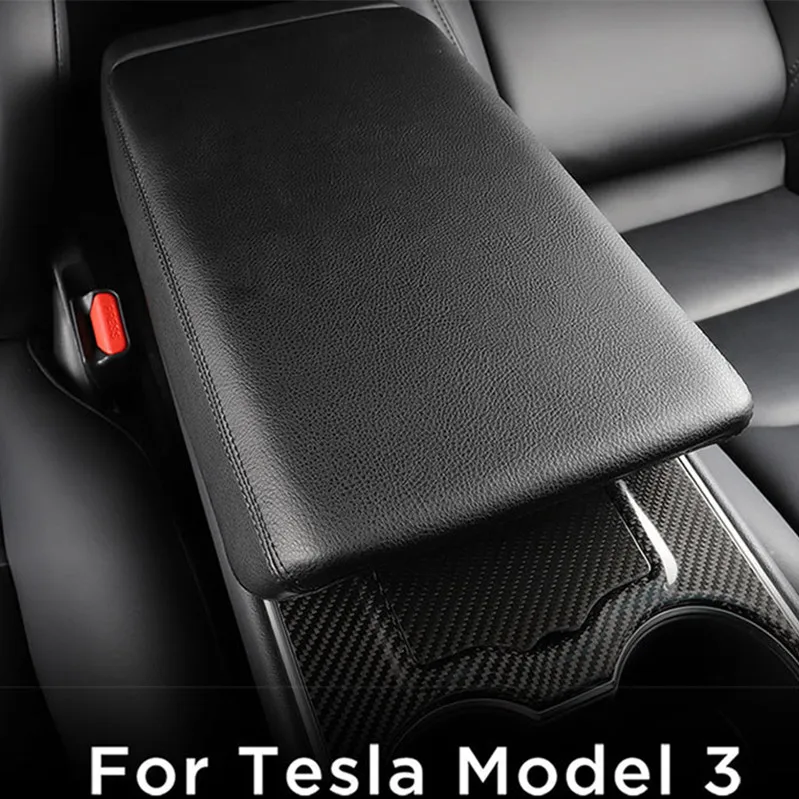 For Tesla model 3 Car Center Armrest Surface Cover Trim PU Leather Anti-collision Car Covers Waterproof Protect Car Styling