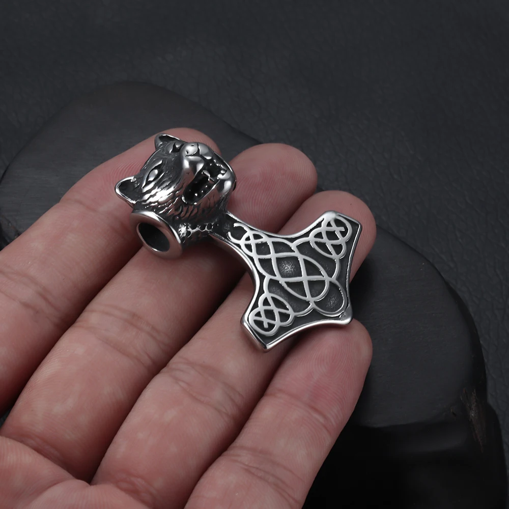 Stainless Steel Viking Axe Wolf Pendant Hole 5mm for DIY Jewelry Parts Men\'s Necklace Pendants Jewelry Making Accessories