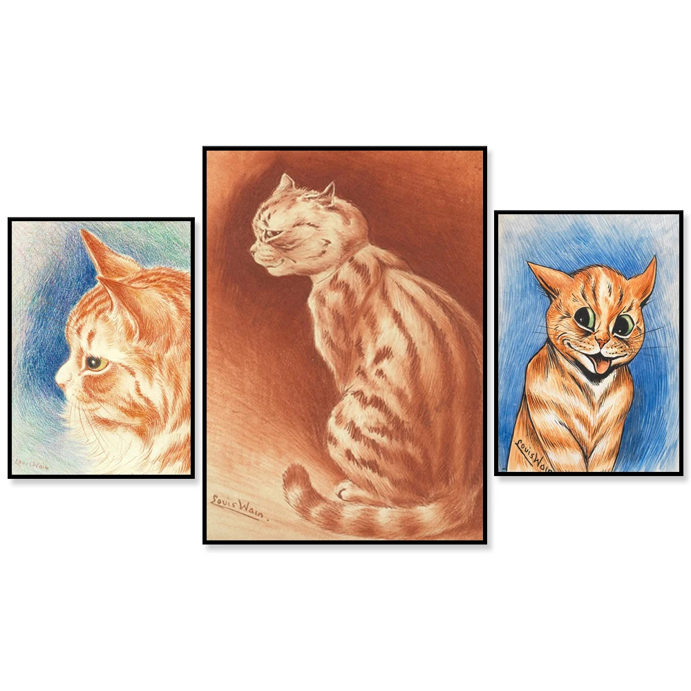 Louis Wain Cats Prints-Affiches Retro Wain Funny Cats, Vintage Louis Wain Cats, Cat Illustrations Wain Print Posters Gifts for L