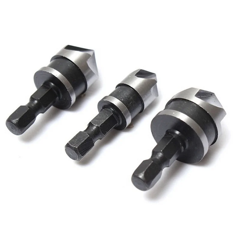 3pcs Hex Countersink Boring Set for Wood Metal Quick Change Drill Bit Tools 3pcs Hexagonal Shank Carbon Steel