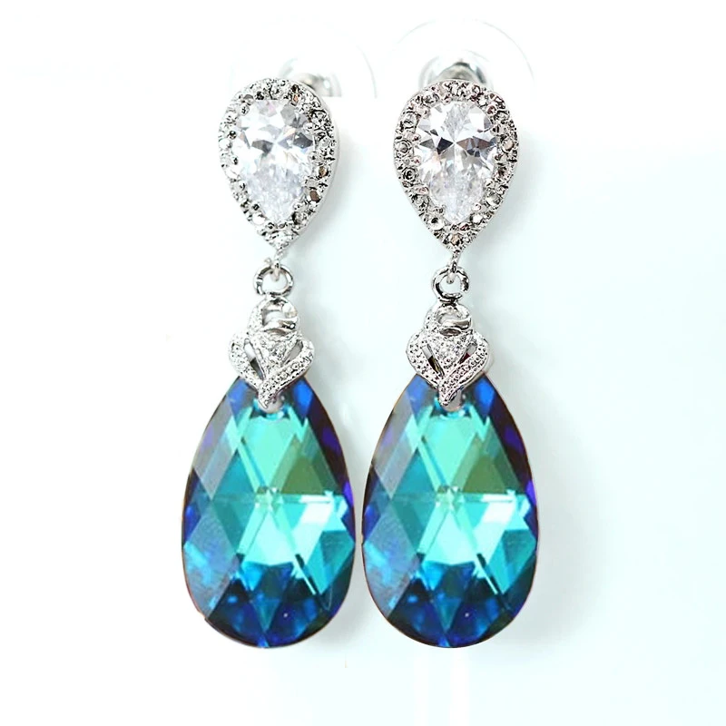 Huitan Elegant Pear Shaped Drop Earrings for Women Blue/Colorful Romantic Bridal Wedding Engagement Earrings New Fashion Jewelry