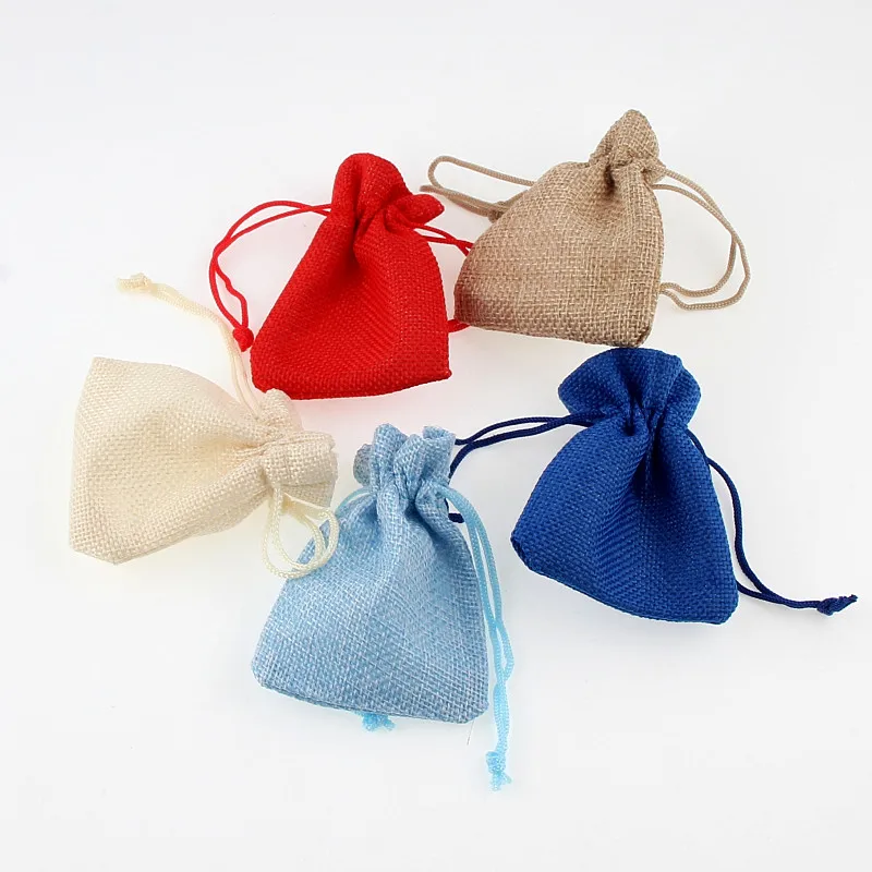 10pcs/lot Colorful 7x9cm 10x14cm Drawstring Burlap Bag For Wedding Party Gift Packaging Bag Jewelry Accessory Storage Bag