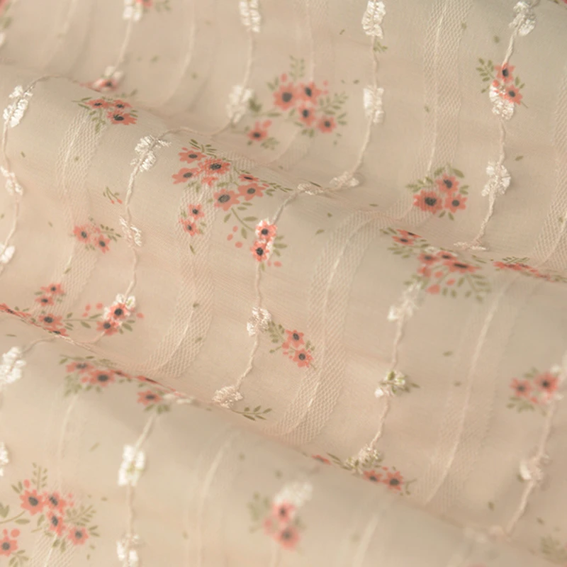 

One meter high quality Chiffon fabric orange safflower cluster lace Jacquard strip tissu shirt skirt garment tissus