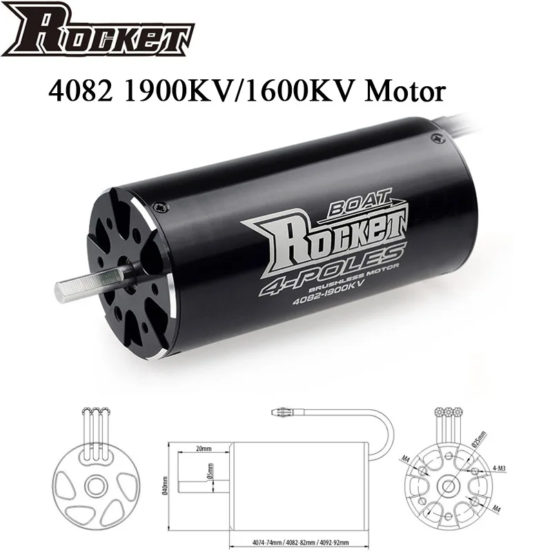 

Двигатель бесщеточный Surpass Hobby Rocket 4082 930KV 1120KV 1600KV 1900 4-полюсный для катамарана M41 Spartan 1000 мм (или выше), Радиоуправляемый лодочный автомобиль