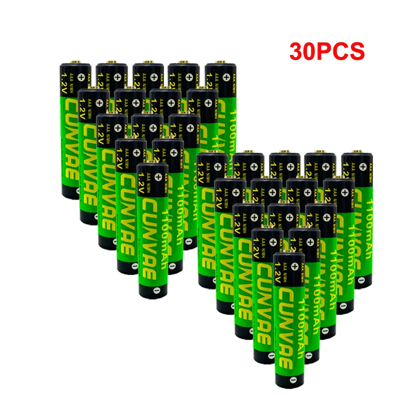 30Pcs Original cunvae AAA 1.2V 1100mAh Rechargeable NI-MH NIMH Battery Charging times or 1000 times