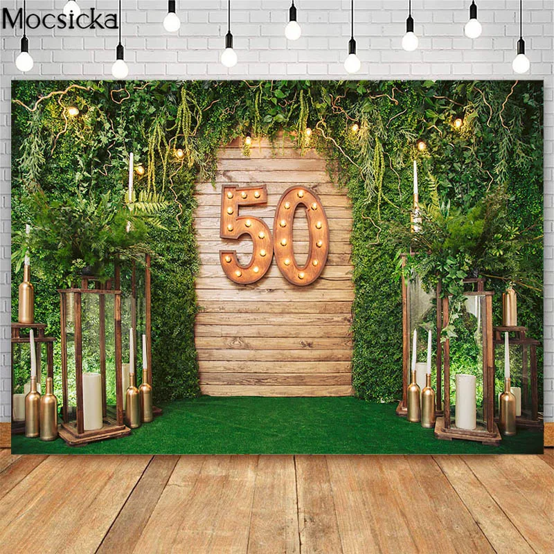 Mocsicka Happy 50th Birthday Photoshoot Backdrop Green Lawn Leaves Backgrounds Photography Photo Adult Portrait Studio Prop