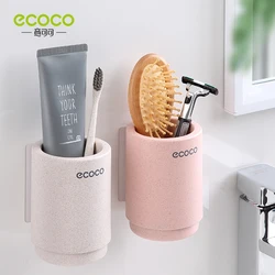 ECOCO Magnet Toothbrush Bathroom Accessories   Holder Wheat Straw Healthy for Home Wall Mount Dust-proof No Nail Wall