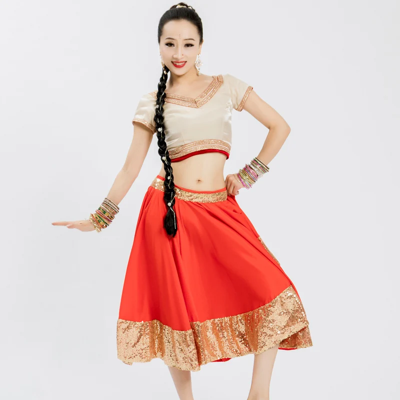 Inhzoy Jupe Asymétrique Belly Dance Samba à Paillettes - Ceinture Écharpe Danse Orientale, Femme, Dorée