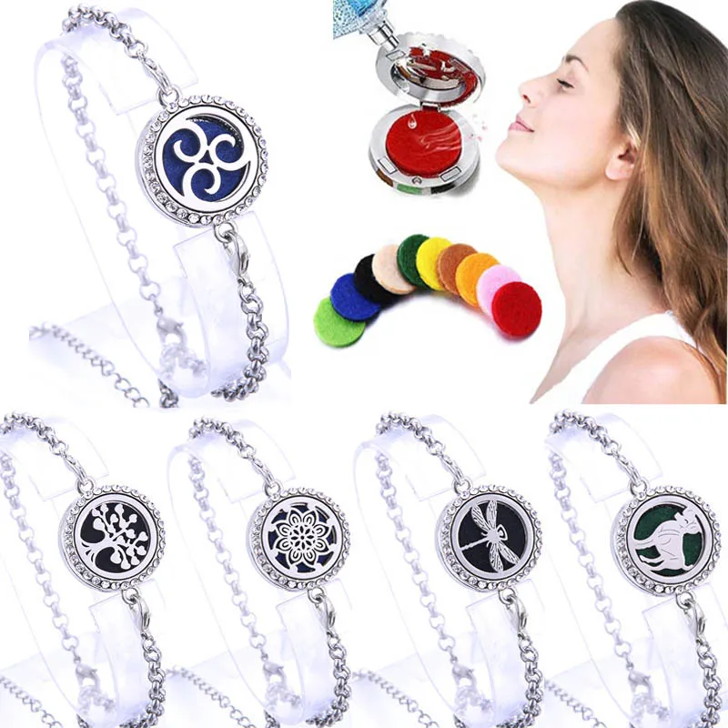 New dragonfly Tree of Life Aromatherapy lockets perfume Aroma Essential Oil Diffuser bracelet Adjustable Crystal bracelet