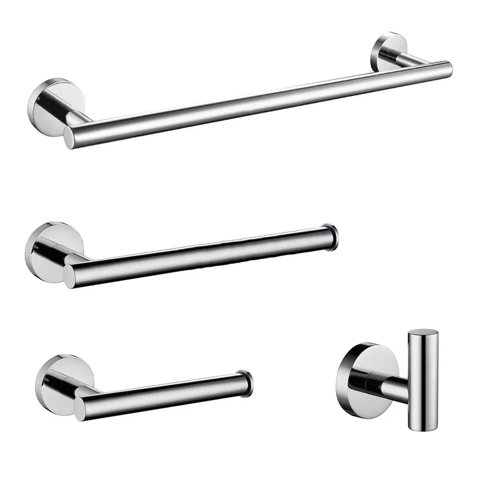 Bathroom Hardware Set Stainless Steel  Mirror Round Towel Bar Toilet Paper Holder Towel Ring Robe Hook