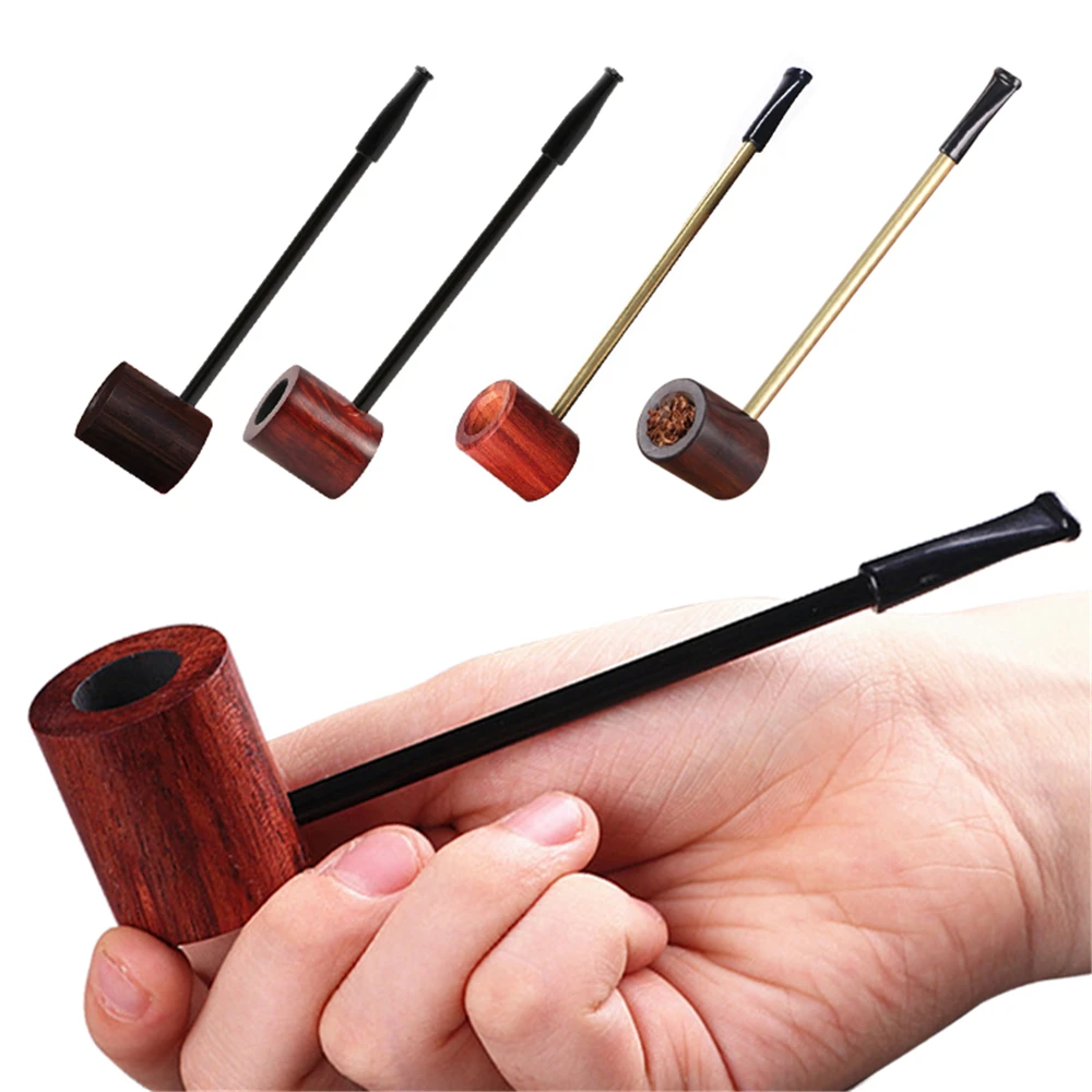 Ebony Solid Wood Tobacco Pipe Handmade Smoking Pipe Cigarette Holder Filter Wooden Smoke Pot Straight Pipe Cigarette Accessories