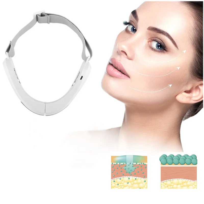 EMS Microcurrent Face-lifting Device Massager Chin Lift Belt LED Face V-shaped Lift Up Belt Red /Blue Light Vibration Massager