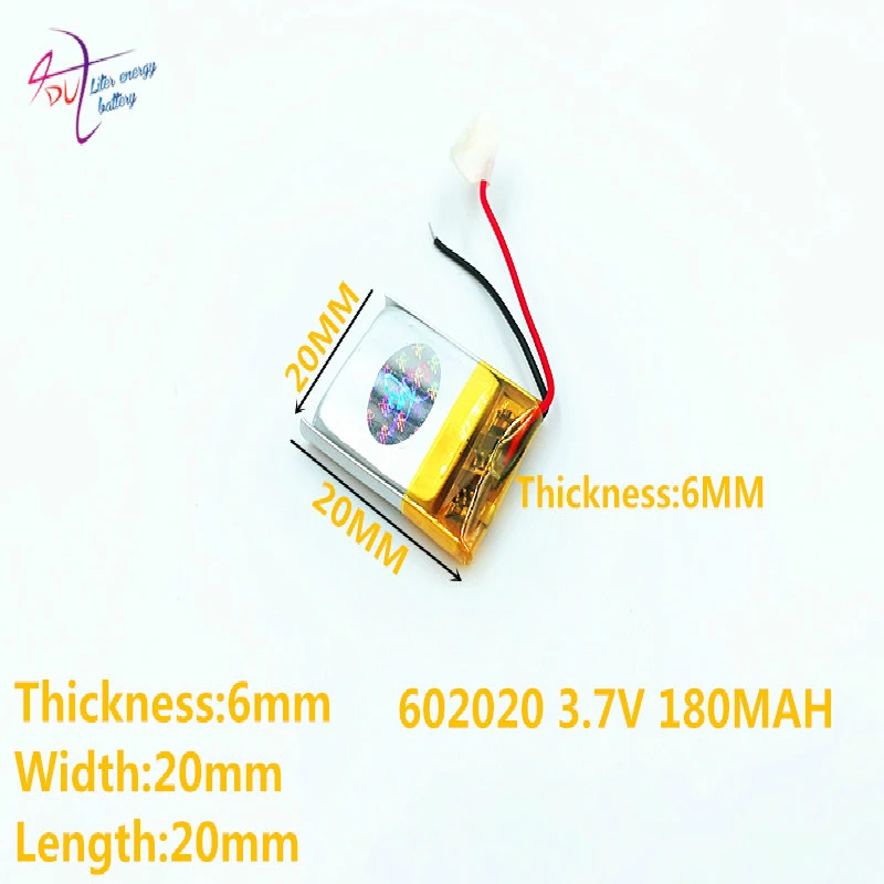 Baterias de lítio polímero de lítio, 3.7v 180mah 602020, li-po, bateria recarregável de íon li, para mp3 mp4 mp5 gps bluet móvel