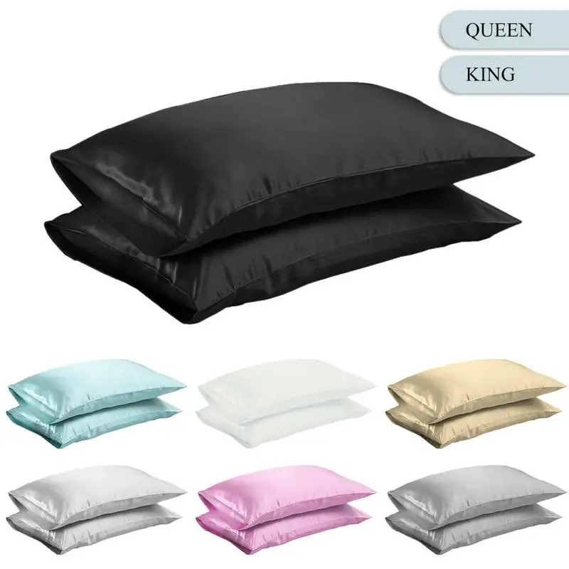 Queen/KING Silky Satin Pillow Case Bedding Pillowcase Smooth Home White Black Grey Khaki Sky Blue Pink Sliver