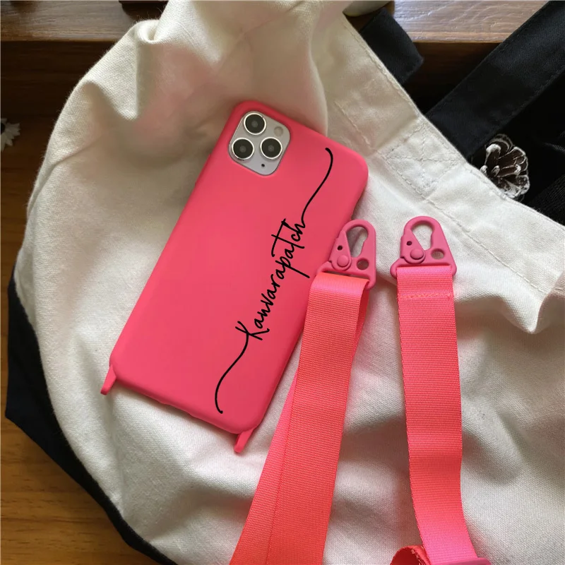 Custom Name Image logo TPU case with Belt for iphone 12/11 Pro Max 7 8 6 6S Plus X XR XSMax phone case Shoulder Strap Soft Cases