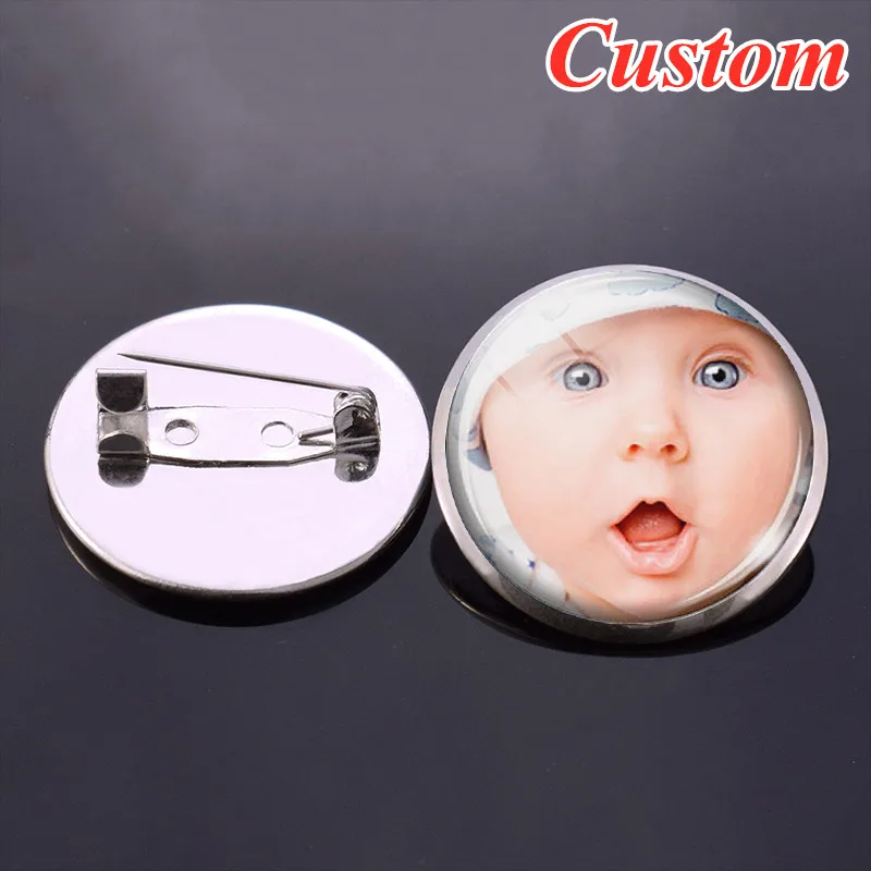 1PCS Personality Retro 25MM Custom Brooch Glass Badge Custom Photo Friend Family Baby Pet Lover Company Logo Custom CreativeGift