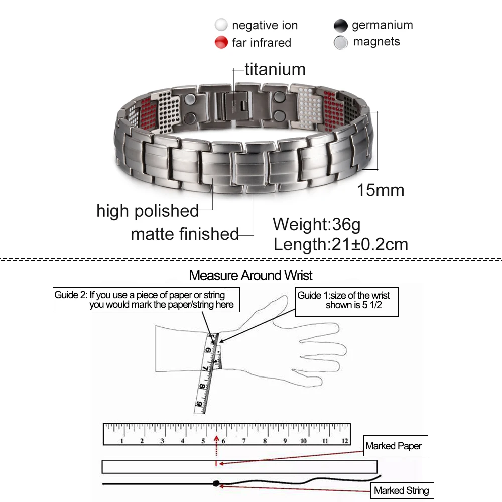 Magnetic Titanium Bracelet for Men Therapy Arthritis Pure Titanium Magnetic Bracelet Mens Chain Link Titanium Bracelet Germanium