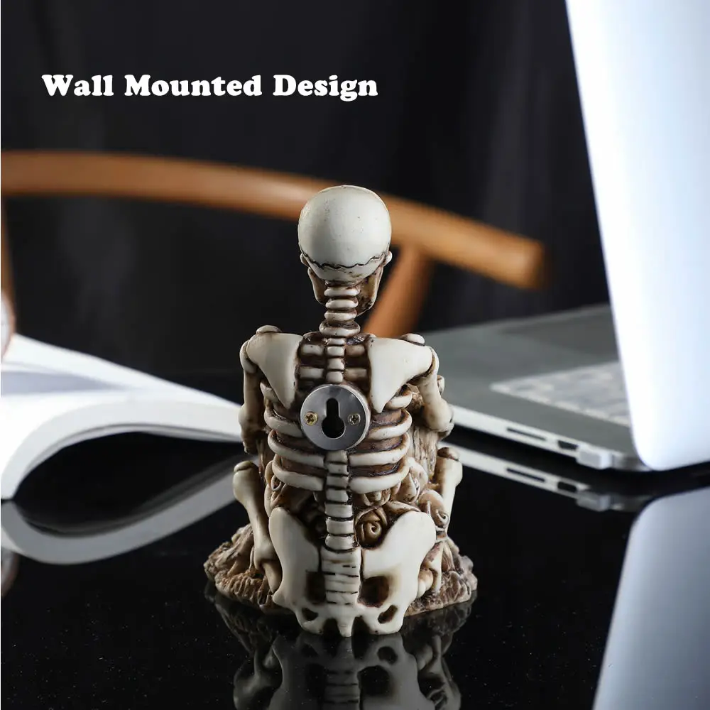 Skull Statue Pen Holder Desk Wall Mounted Resin Storage Box Home Office Desk Decor Gift Halloween Party Decoration Dropshipping