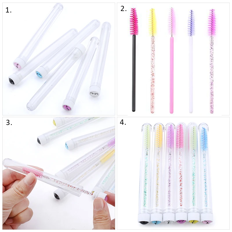 Reusable eyebrow brush tube disposable eyelash brush eyebrow brush New Cute Acrylic eyelash drill replaceable brushes dust-proof