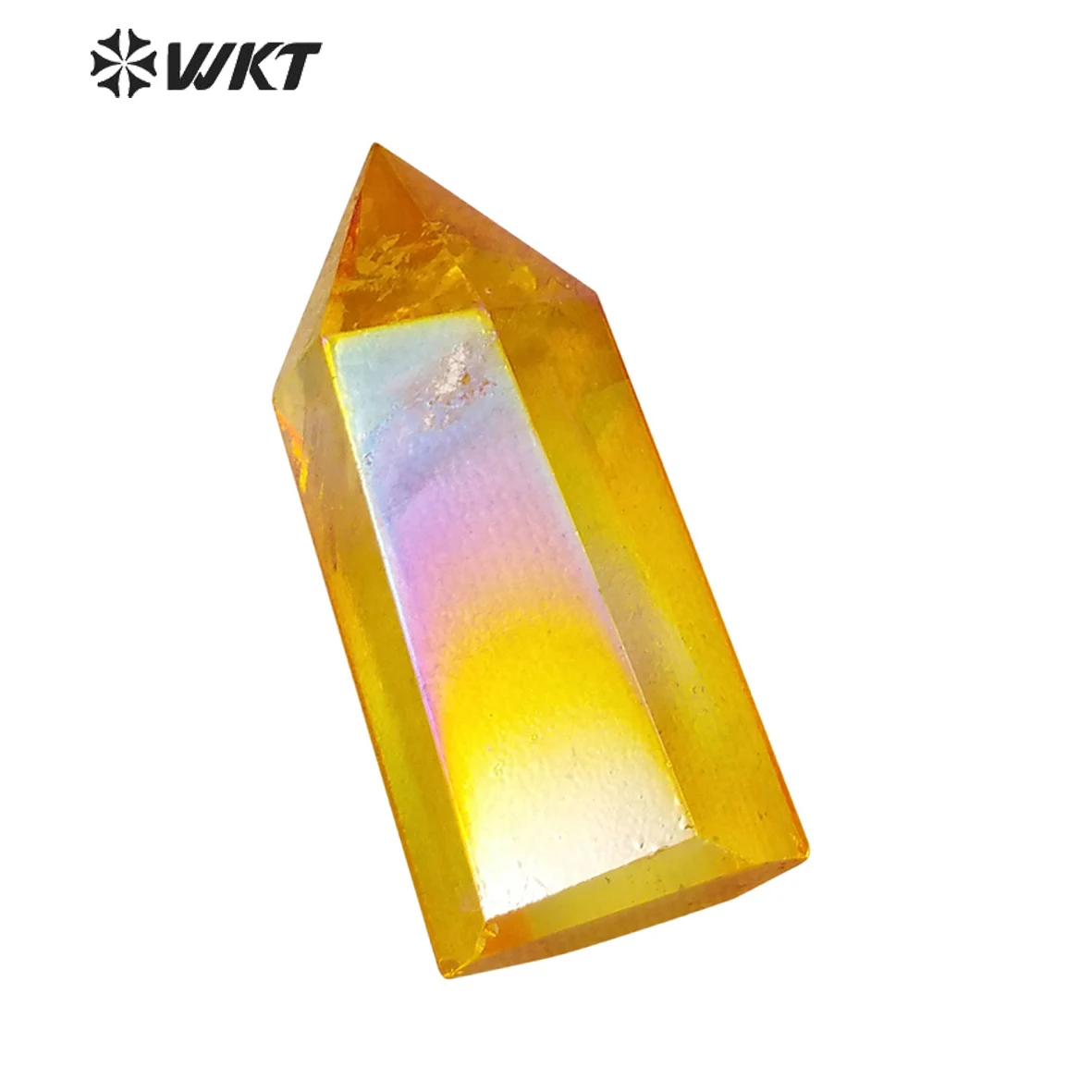 WT-G150 WKT Orange Sunshine Aura Crystal Quartz Tower Point Aura Crystal Wand Point  Double Sided Wand Point Stone For Wholesale