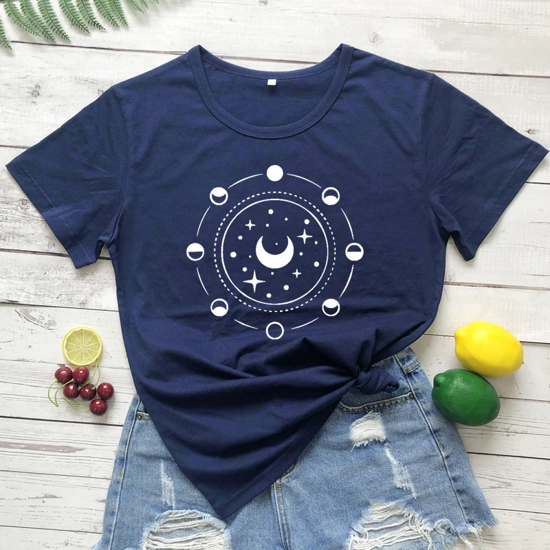 New Arrival Mystical Moon Phases T-shirt Funny Full Moon Astronomy Tshirt Clothing Trendy Women Celestial Graphic Tee Shirt Top