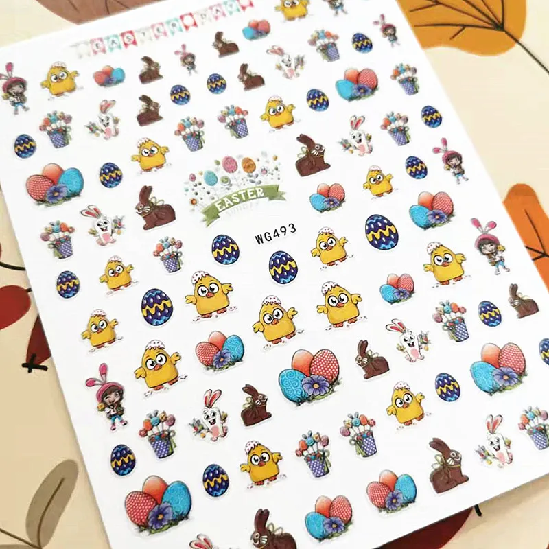 Newest Cute Cartoon Chick Design 3D Self Adhesive Decal Template DIY Decoration Tips Nail Stickers TSC 546