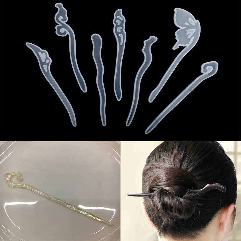 1Pcs Hairpin Hair Stick Silicone Mold Lady Headdress Hair Pin Epoxy Resin Mold For DIY Hair Decoration Crafts Making Tools