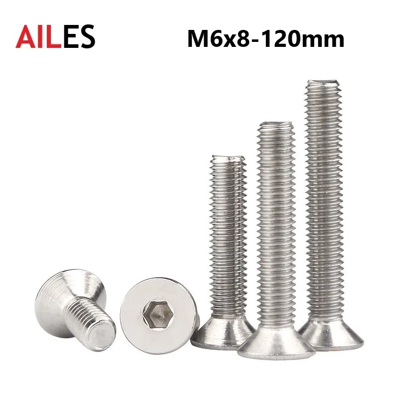 

M6 Countersunk Hexagon Socket Bolts 6mm x 8 10 12 14 15 16 18 75 80 85 90 95 100mm 304 Stianless Steel Flat Head Allen Screws