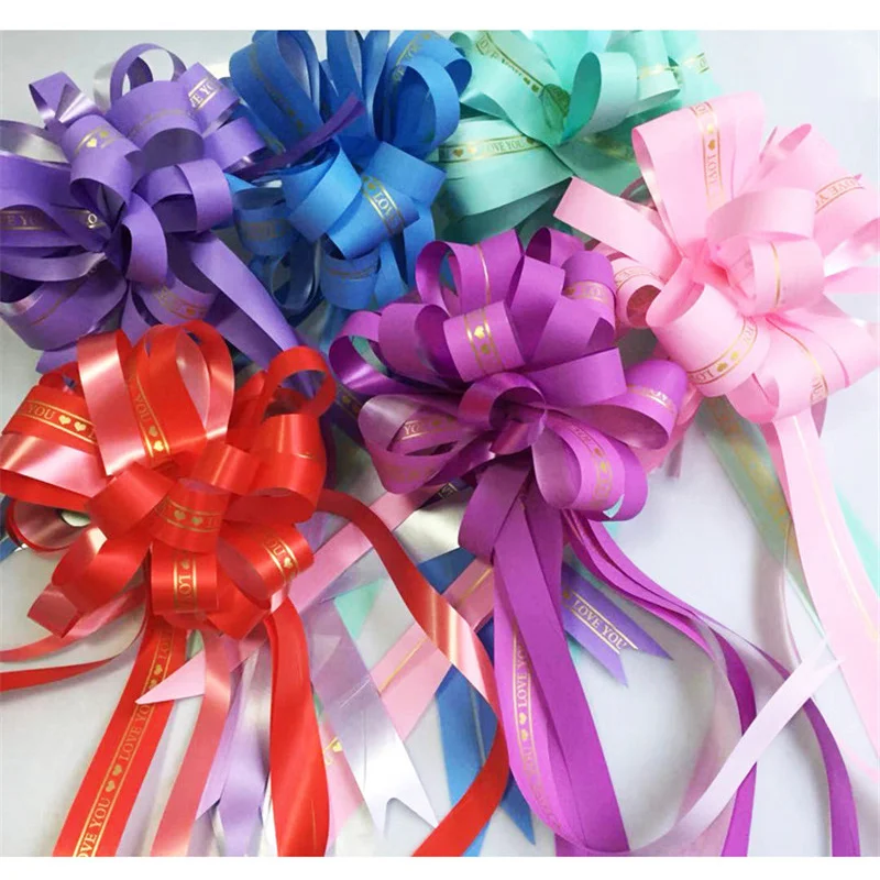 1/5/10pc Print LOVE DIY Ribbons Big Pull Bow Flower Wrappers for Wedding Car/Birthday Party Decoration Christmas Gifts Box Decor