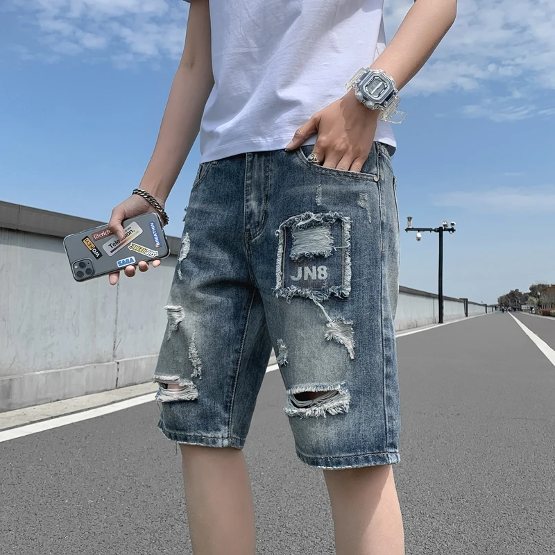 Ripped Holes Casual Shorts Men Loose Plus Size M-3XL Harajuku Handsome Male Denim Trouser Stylish Vintage Hip Hop Chic All Match