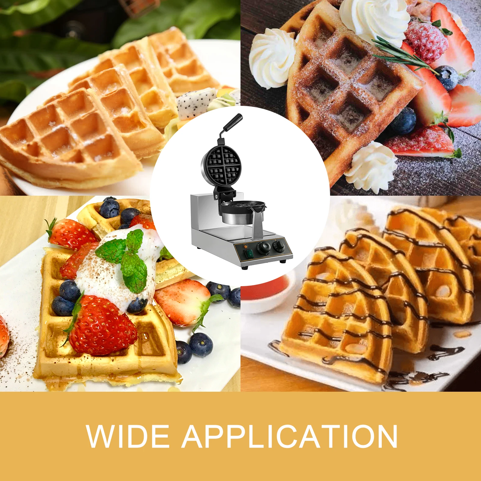 VEVOR Round Waffle Maker 1100W Commercial Electric Nonstick Oven 180° Rotating Home Double Side Plate Cake Muffin Baking Machine