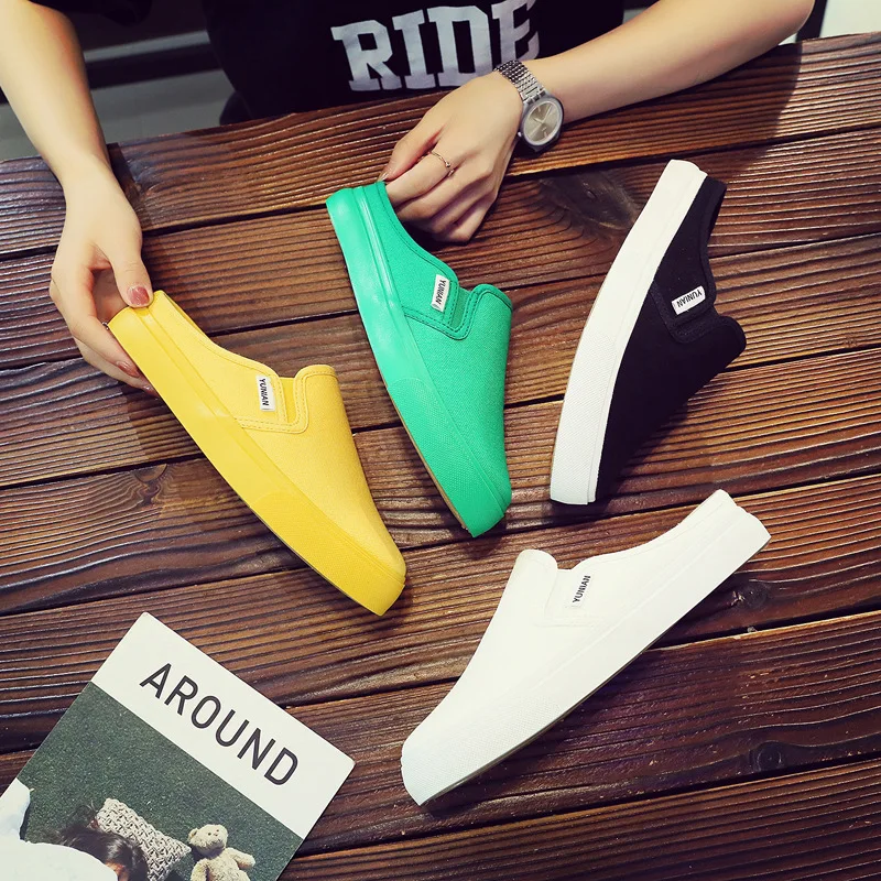 New Summer Trend Canvas Shoes Half Slippers Breathable casual flat shoes latex insole models women's shoes