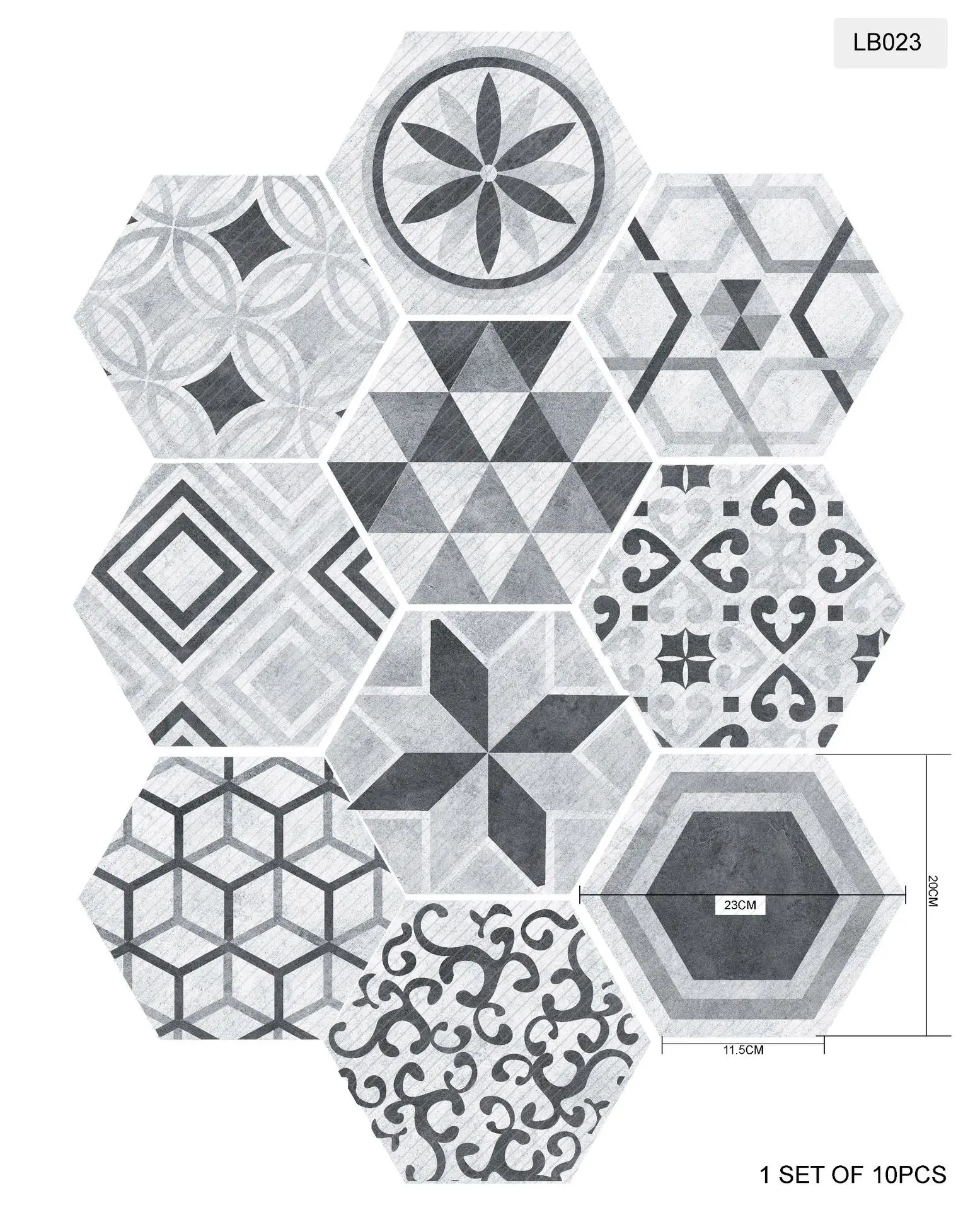 Hexagonal Mandala Style Ceramics Tile Stickers Kitchen Bathroom Self Adhesive Waterproof Wall Sticker Mural Peel & Stick